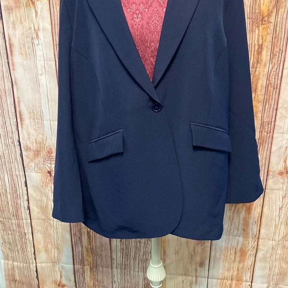 Blazer DG2 by Diane Gilman Tailored Blazer Coat, Deep V-neck ,XL Blue New
